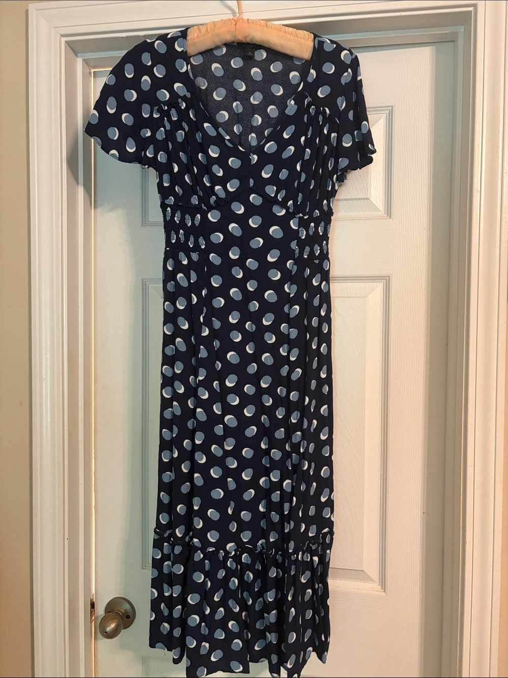 Ann Taylor Factory Navy and White Polka Dot Midi Dress